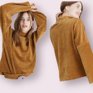 Madewell Texture & Thread Velour Corduroy Mock Neck Top Camel Brown Size XXS
